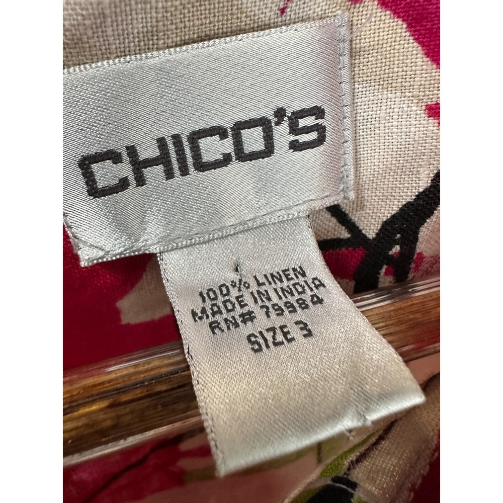 Chico's 100% Linen Multicolor Floral Print Button Up Shirt Size 3 US 16 XL Top - Picture 5 of 12